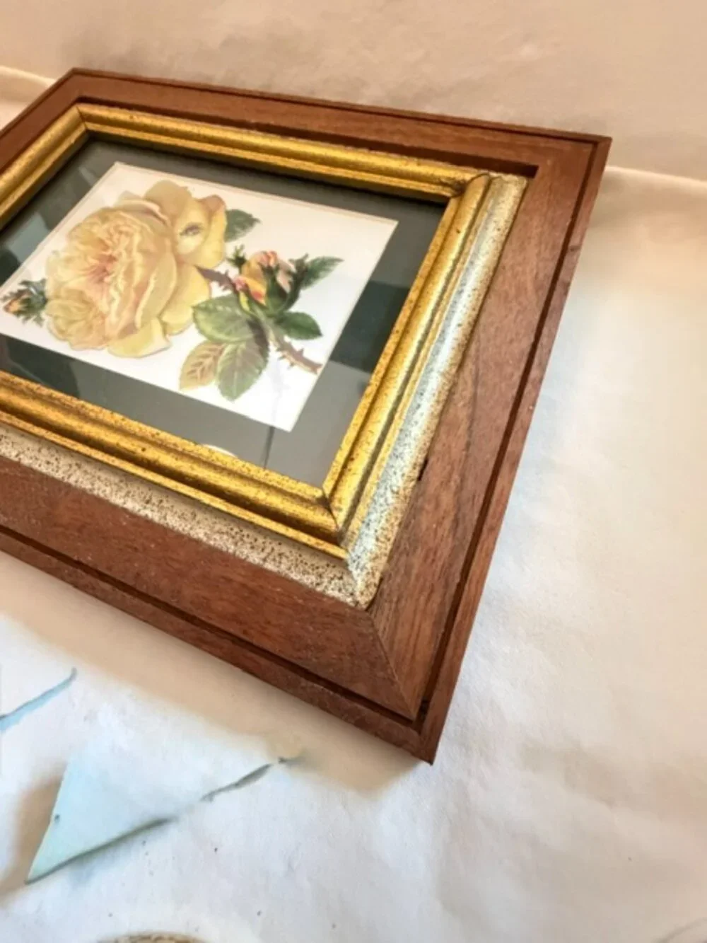 Framed Antique Yellow Paper Rose